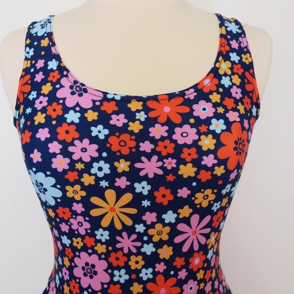 Kate Gabrielle retro floral navy blue sample mini dress size Small - Picture 2 of 3